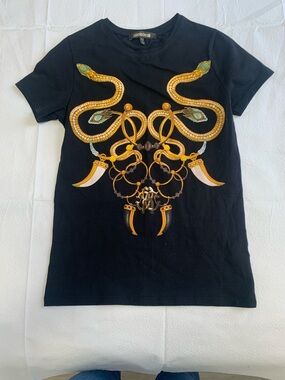 Roberto Cavalli Black Tee with Gold Snake Motif